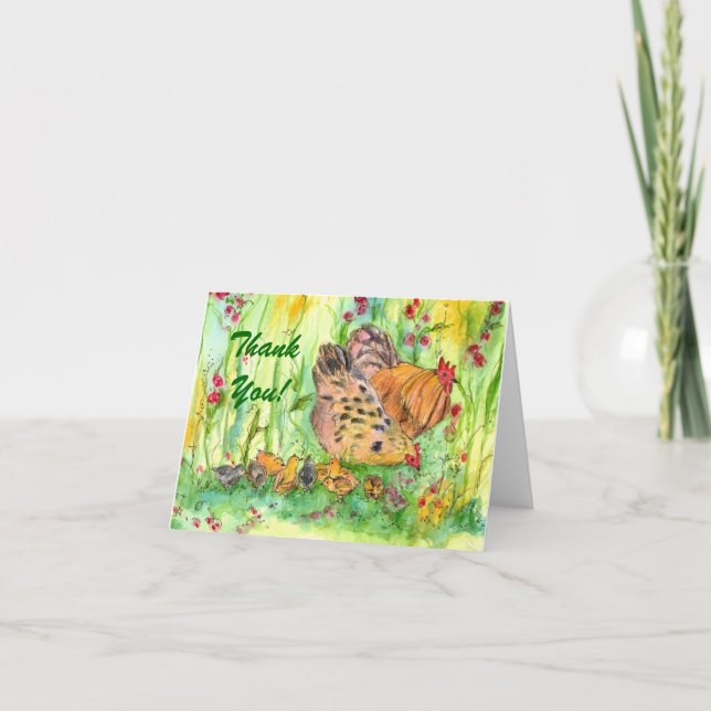 Hühnerfamilienvogel Danke Card Watercolor (Vorderseite)