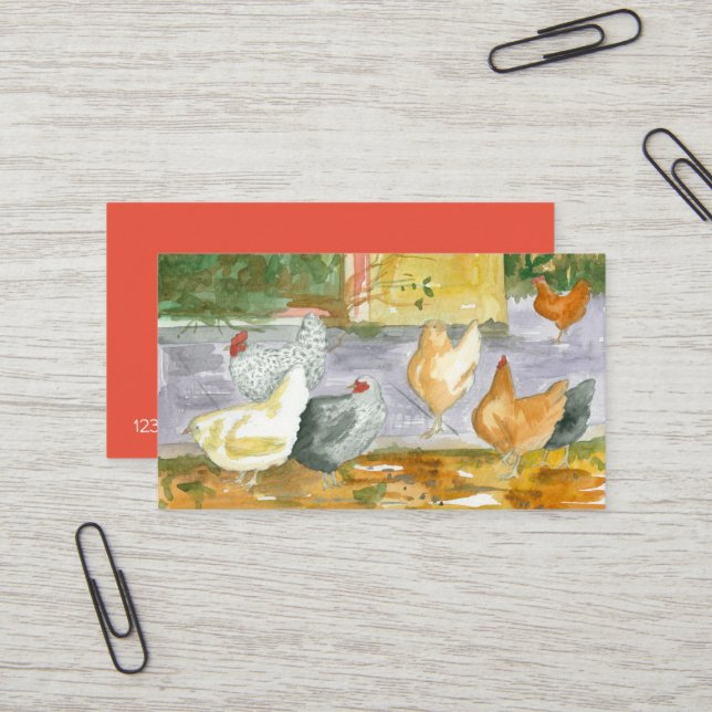 Hühnerfarm Frische Eier Hühner Vögel Wasserfarbe Visitenkarte (Vorderseite/Rückseite Beispiel)