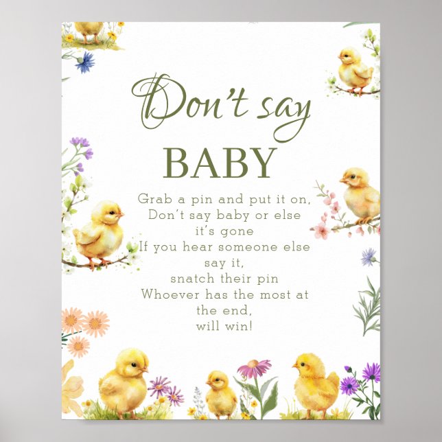 Hühnerfarm Say Baby Shower Game-Zeichen Poster (Vorne)