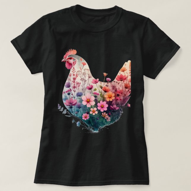 Hühnerflora Kunstgewerbe Hühner farbenfroh T-Shirt (Design vorne)