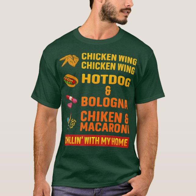Hühnerflügel, Hot Dog und Bologna T-Shirt (Vorderseite)