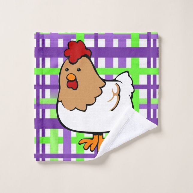 Hühnergrün Lila Kariertes Bad Handtuchhalter Set (Waschlappen)