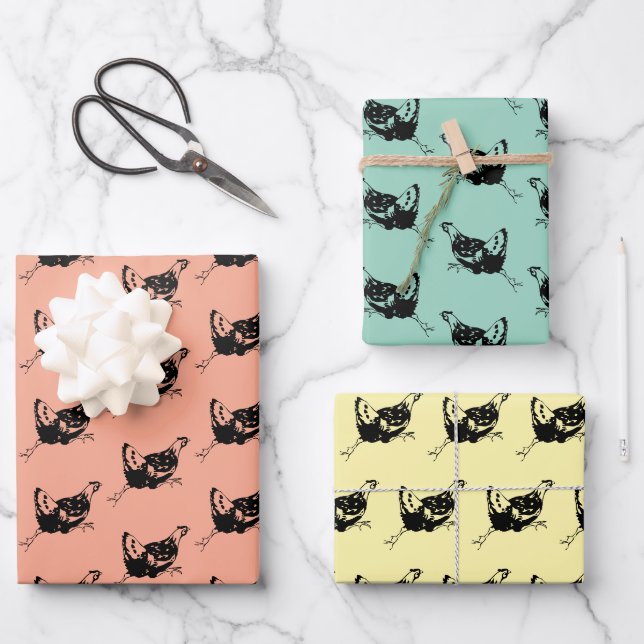 Hühnerhähne, die Designpapierblätter ausführen Geschenkpapier Set (Vorderseite)