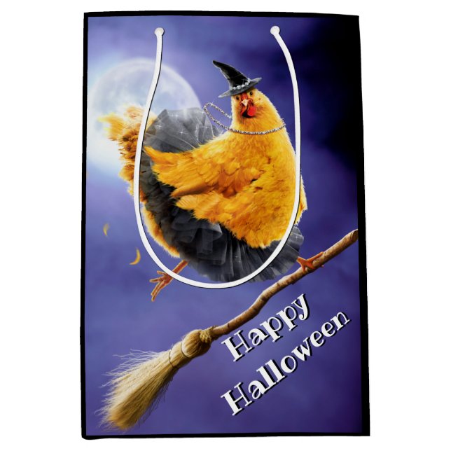 Hühnerhexe auf Broomstick Mittlere Geschenktüte (Vorderseite)