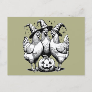 Hühnerhexen Funny Halloween Vintage Hexe Postkarte