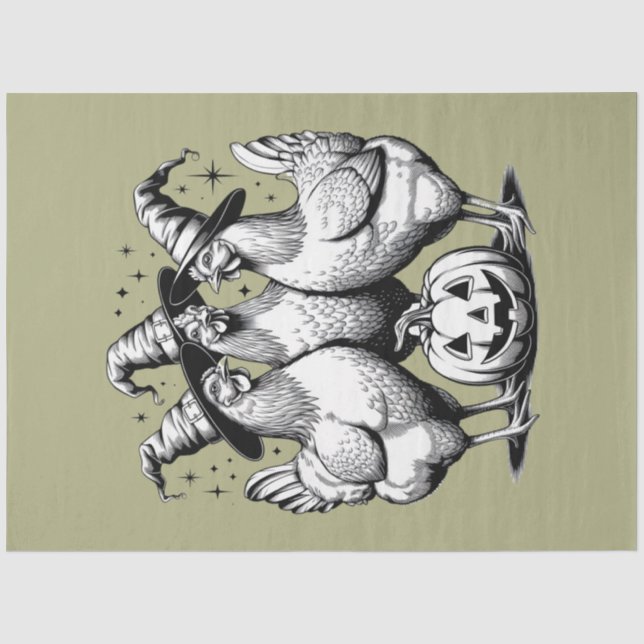 Hühnerhexen Funny Halloween Vintage Hexe Seidenpapier (Vorderseite)