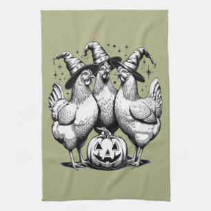 Hühnerhexen Lustiges Halloween Vintage Hexe Geschirrtuch