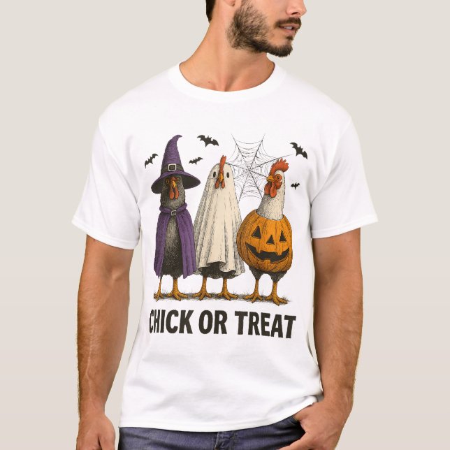 Hühnerküken oder Leckerei Halloween Bauer T-Shirt (Vorderseite)
