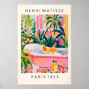 Hühnerkunst im Stil von Matisse, lustiger rosa Dru Poster