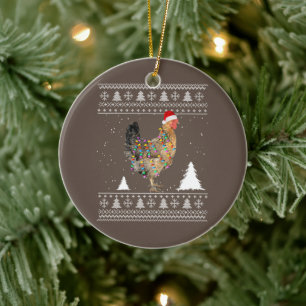 Hühnerleuchten mit Weihnachtsmannmütze Weihnachten Keramik Ornament
