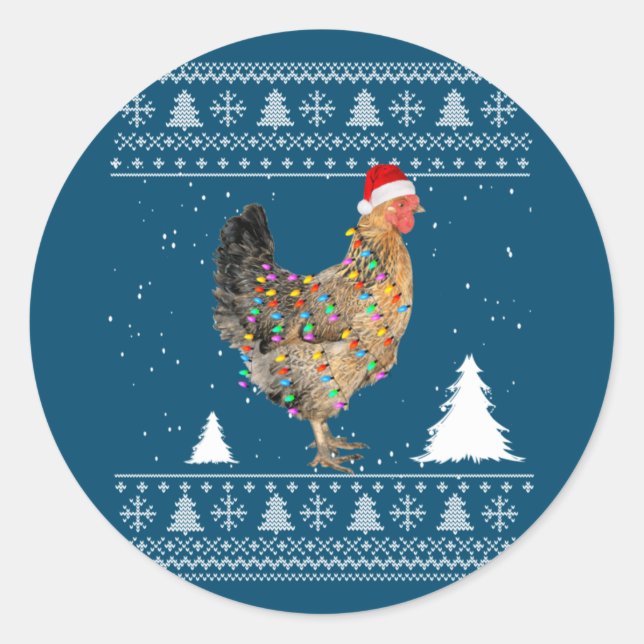 Hühnerleuchten mit Weihnachtsmannmütze Weihnachten Runder Aufkleber (Vorderseite)