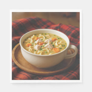 Hühnernoodle-Suppe auf einem Karierten Fußbett Serviette