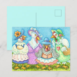 HÜHNERPARTY, LAND FEDERVIECHER Freunde Lustig Postkarte