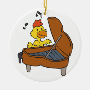 Hühnerpiano-Cartoon  Hintergrundfarbe auswählen Keramik Ornament