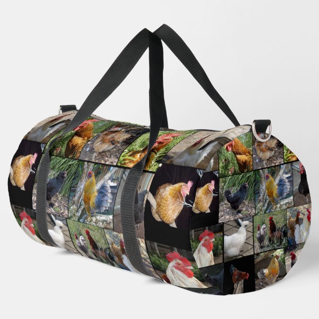 Hühnerroster-FotoCollage, Duffle Bag (Linke Ecke)