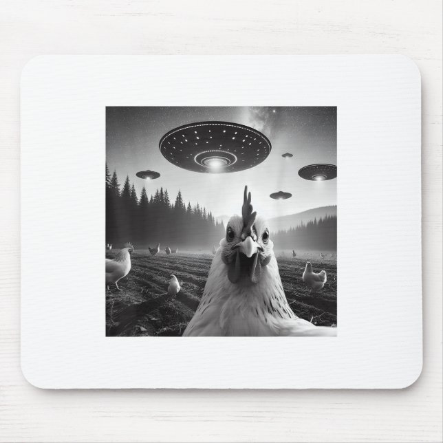 Hühnerselfie mit Alien Ufo T-Shirt Funny Gaben Män Mousepad (Vorne)