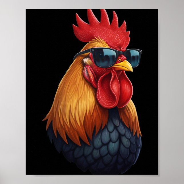Hühnerstall Chef Hahn Mit Sonnenbrille  Poster (Vorne)