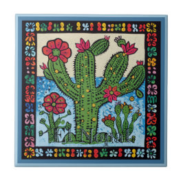 Huichol Loteria Keramik Tile: El Nopal Keramik Til Fliese