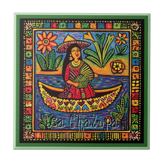 Huichol Loteria Keramik Tile: La Chalupa Keramik T Fliese (Vorderseite)