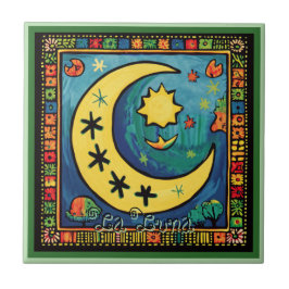Huichol Loteria Keramik Tile: La Luna Keramik Tile Fliese