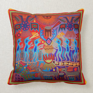 Huichol Shaman Ritual Throw Pillow Kissen
