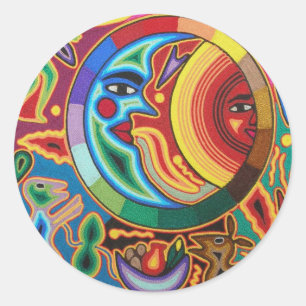 Huichol String Art aus Mexiko Runder Aufkleber