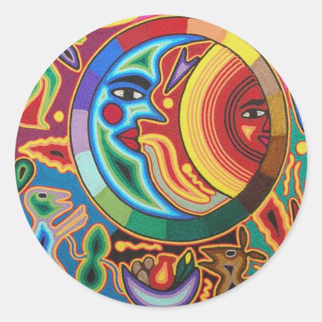 Huichol String Art aus Mexiko Runder Aufkleber (Vorderseite)