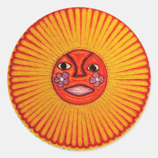 Huichol String Art Sun Mexican Folk Art Runder Aufkleber