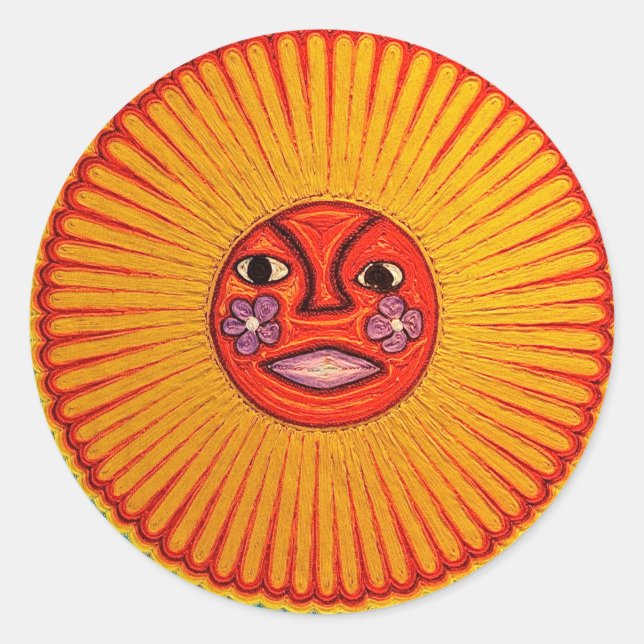 Huichol String Art Sun Mexican Folk Art Runder Aufkleber (Vorderseite)