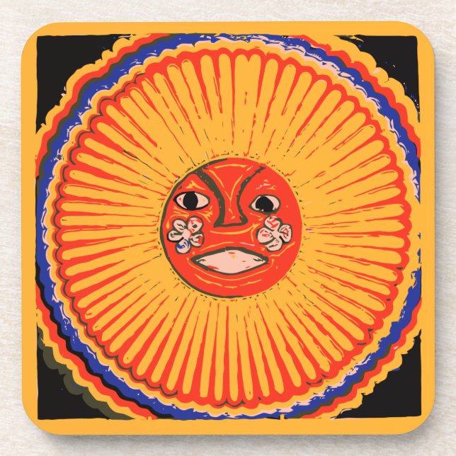 Huichol Ureinwohner-Kunst, die Sonne Getränkeuntersetzer (Vorderseite)