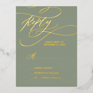 Huile d'or romantique   Carte Sage Green RSVP simp