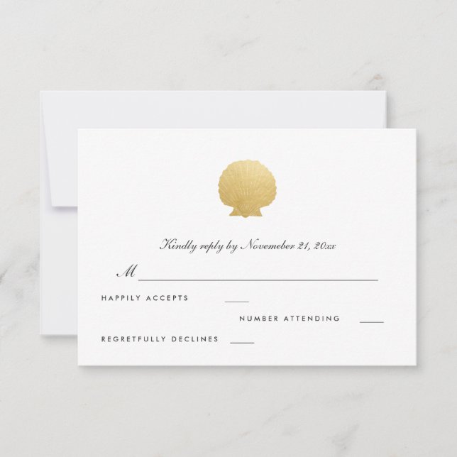 Huile d'or Seashell Faux | Ocean Wedding RSVP (Devant)