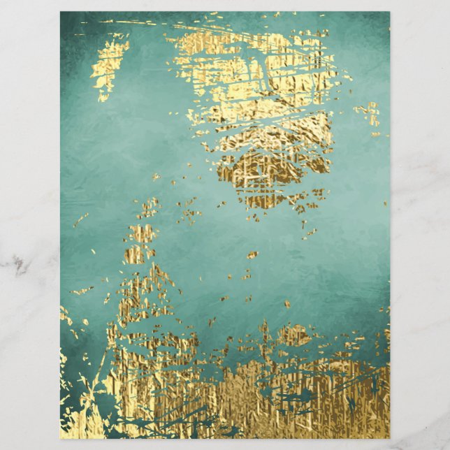 Huile d'or sur papier à gratte-ciel turquoise déte (Devant)