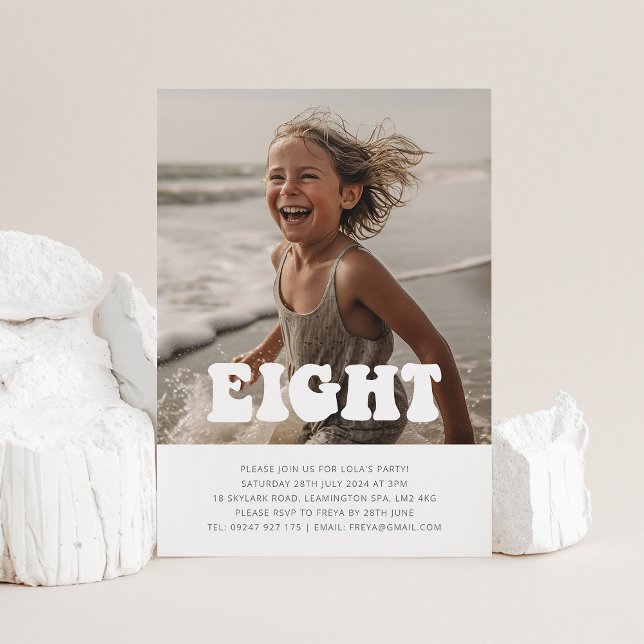 Huit - Photo Super Invitation Anniversaire (Eight - Groovy Photo Birthday Invitation)