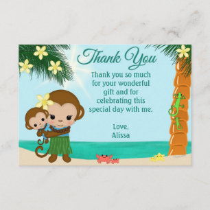 Hula Affe-Babyparty danken Ihnen JUNGE 3,5" x 5" Dankeskarte