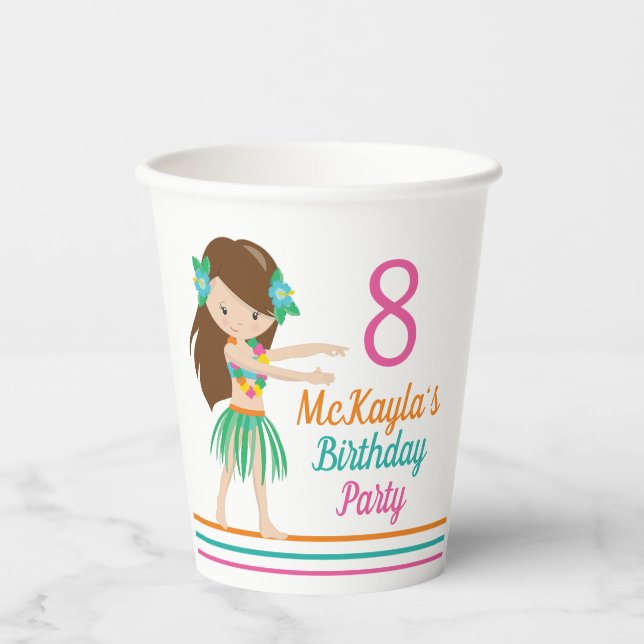 Hula Birthday Girl Niedlich Custom Luau Party Pappbecher (Vorderseite)