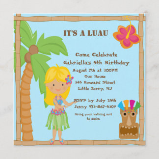Hula blondes Mädchen Luau quadratische Einladung