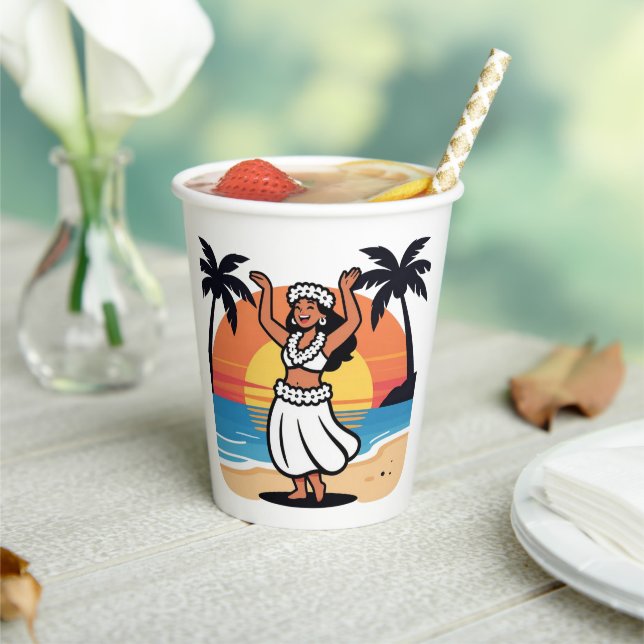 Hula dance beach party sunset tropical island art pappbecher (In Situ)