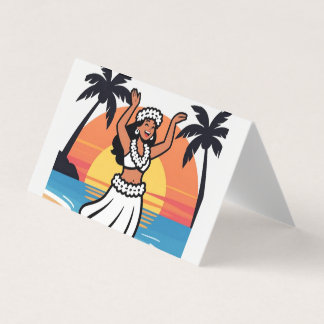 Hula dance beach party sunset tropical island art visitenkarten