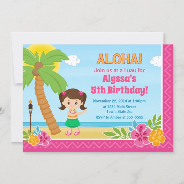 Hula Girl Birthday Einladung Luau Einladung (Vorderseite)