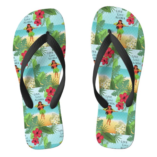 Hula Girl Live Liebe Aloha Flip Flops (Fußbett)