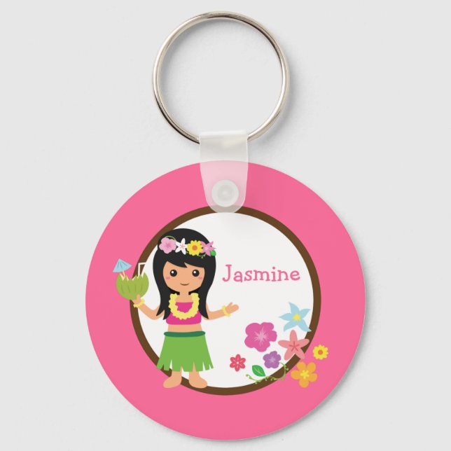 Hula Girl Luau Themed Gastgeschenks Schlüsselanhänger (Vorderseite)