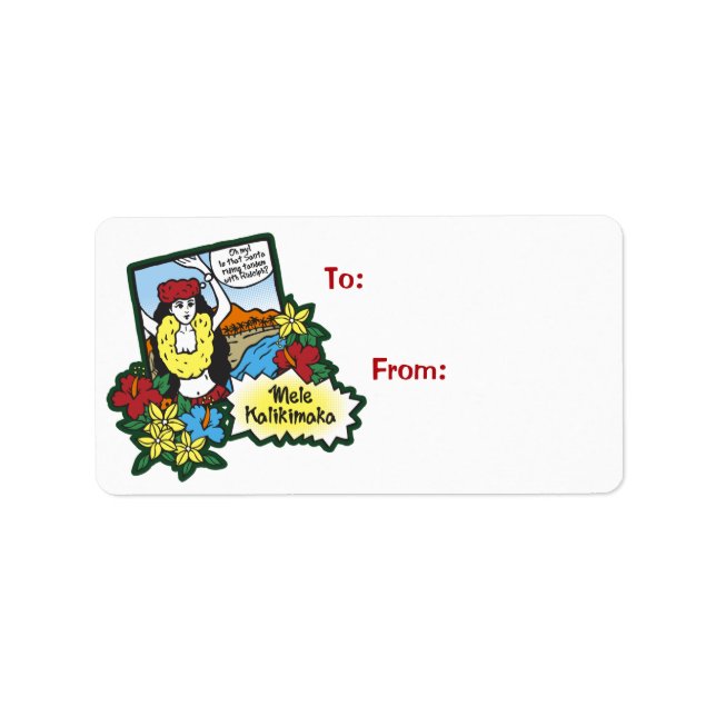 Hula Girl Mele Kalikimaka Hawaiian Xmas Cartoon Adressaufkleber (Vorne)
