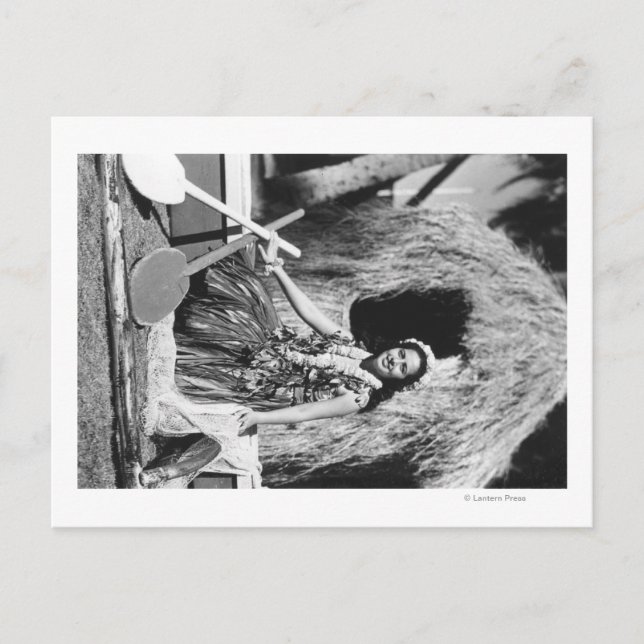Hula Girl mit Outrigger Canoe Hawaii Fotografie Postkarte (Vorderseite)