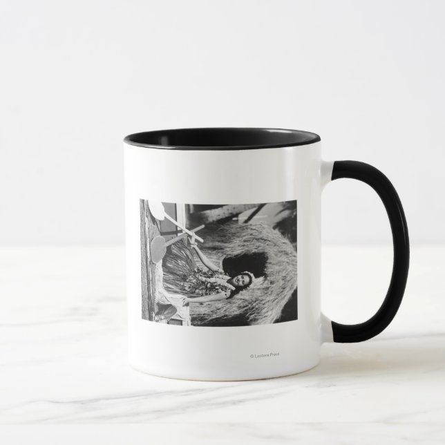 Hula Girl mit Outrigger Canoe Hawaii Fotografie Tasse (Rechts)