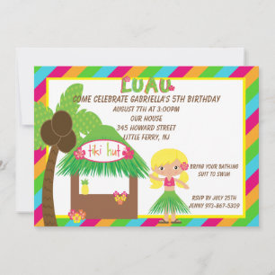 Hula Girl Tiki Hütte Bright Birthday Einladung