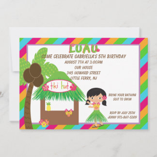 Hula Girl Tiki Hütte Bright Birthday Einladung