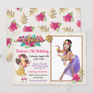 Hula Girl Tropical Birthday Photo Invitation