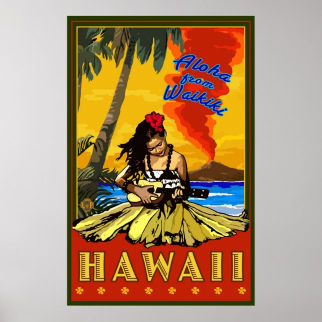 Hula Girl - Waikiki, Hawaii Diamond Head Poster (Vorne)