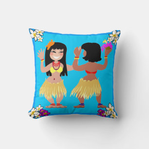 Hula Girls Dansant Sur Coussin Bleu Clair
